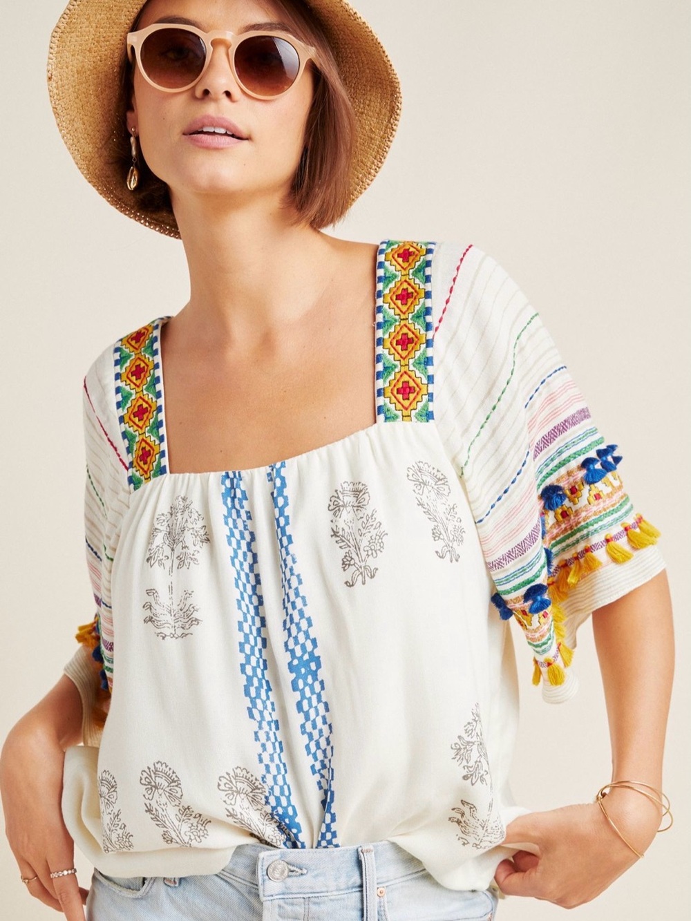 Anthropologie Kiera Embroidered White Blouse